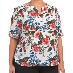 Eliane Rose Floral Print Popover Blouse Size 1X
